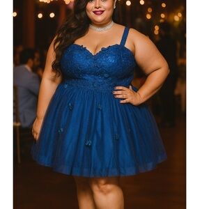 NWT Sequined Corset Fit Flare Tulle Applique Lace Up Dress Prom Plus 20W